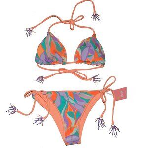 NWT Maaji Triangle Bikini Top & Side Tie Bottom Reversible 2 Pc Set Large L
